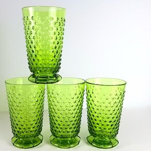 Vintage Green Anthropologie Carnival Hobnail Footed Glasses Set Of 4 5.75” High